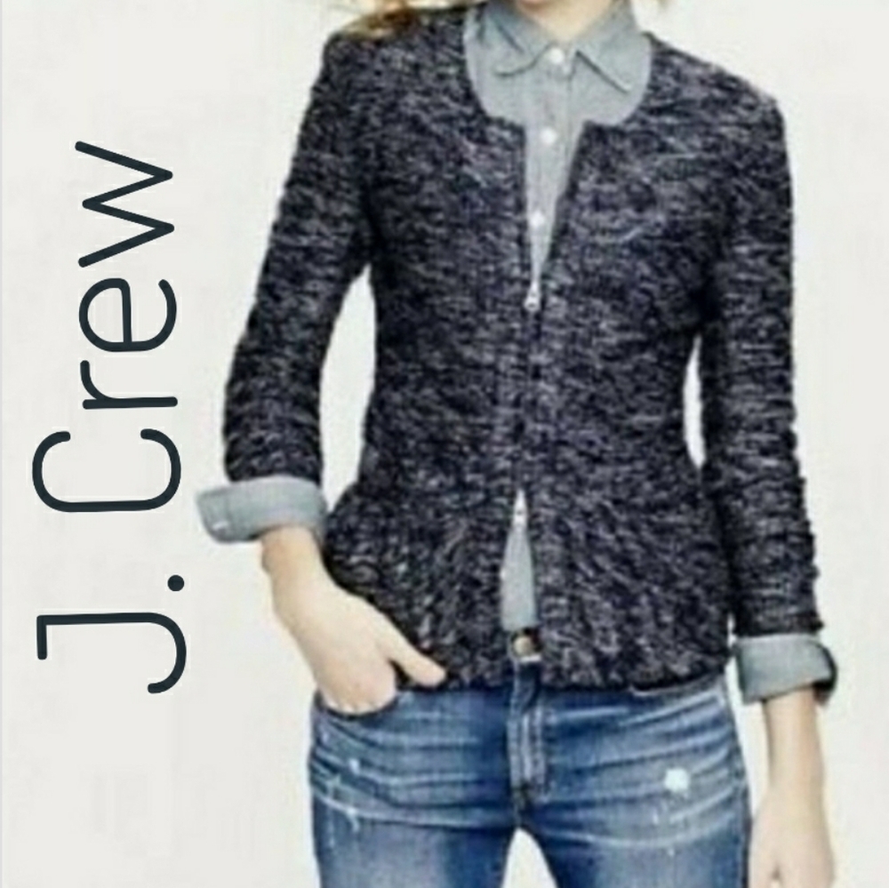 J. Crew tweed double zip peplum bottom jacket